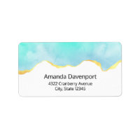Tranquil Tropical Green Blue with Gold Border