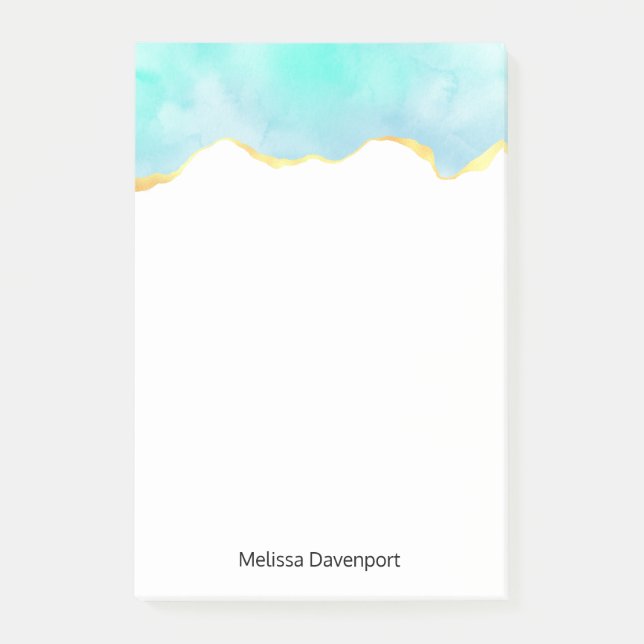 Tranquil Tropical Green Blue with Gold Border Post-it Notes (Front)