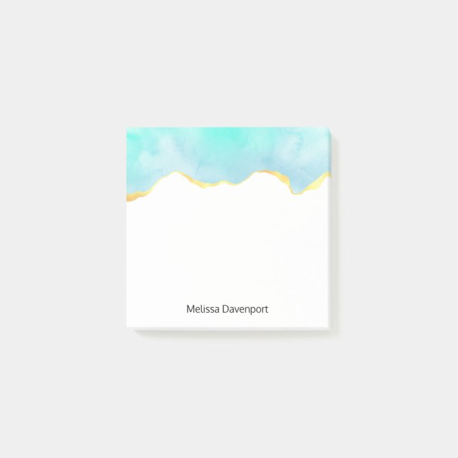  Tranquil Tropical Green Blue with Gold Border Post-it Notes (Front)