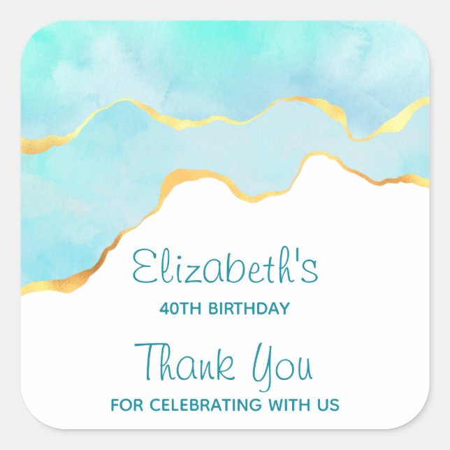 Tranquil Tropical Green with Gold Border Birthday Square Sticker (Front)