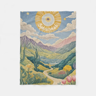 Tranquil Valley: Pastel Landscape Fleece Blanket