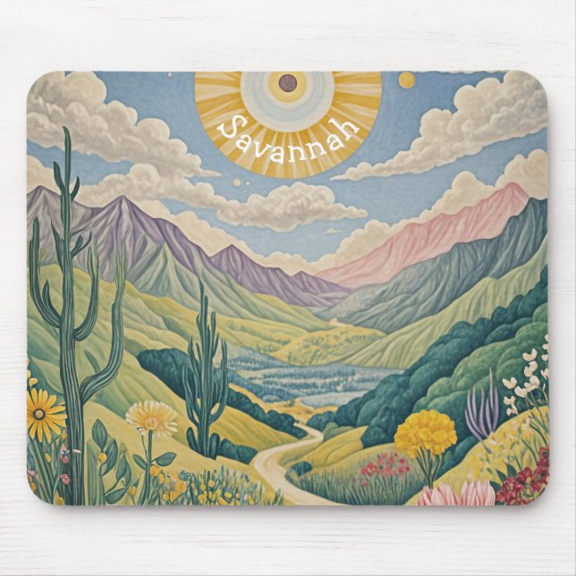Tranquil Valley: Pastel Landscape Mouse Pad (Front)