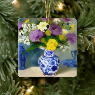 Tranquil Vase of Flowers Print Ceramic Ornament