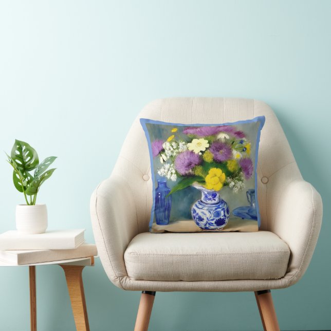 Tranquil Vase of Flowers Print Cushion (Chair)