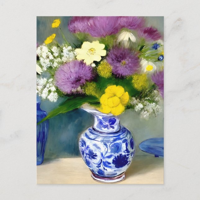Tranquil Vase of Flowers Print Postcard (Front)