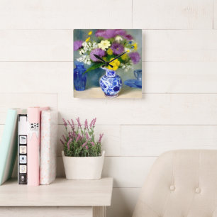 Tranquil Vase of Flowers Print Square Wall Clock