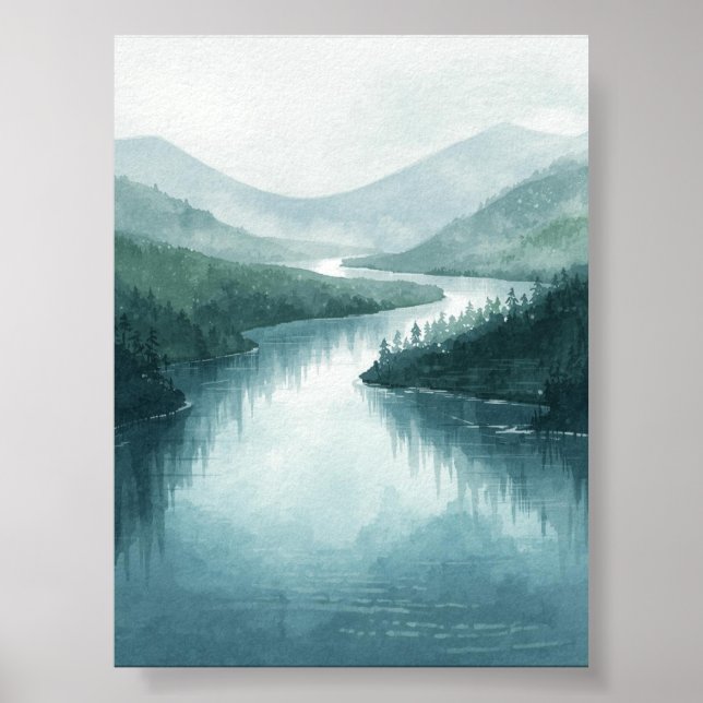Tranquil Watercolor River Valley Poster (Front)