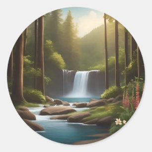 Tranquil Waterfall A Peaceful Retreat Classic Round Sticker