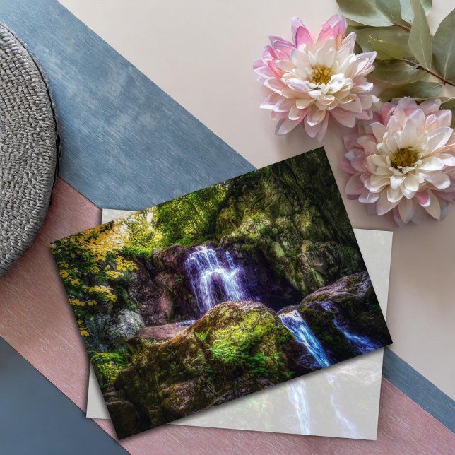 Tranquil Waterfalls Woodland Nature Photo Card (Creator Uploaded)