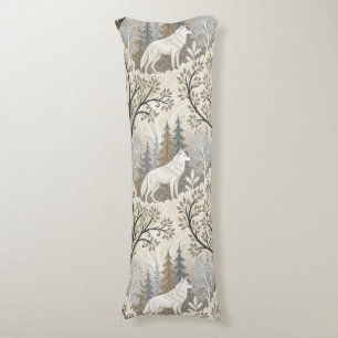 Tranquil Winter Forest Scene with White Wolves Body Cushion