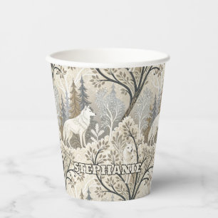 Tranquil Winter Forest Scene with White Wolves Paper Cups