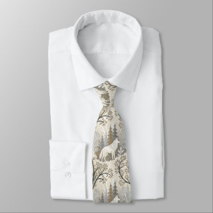 Tranquil Winter Forest Scene with White Wolves Tie
