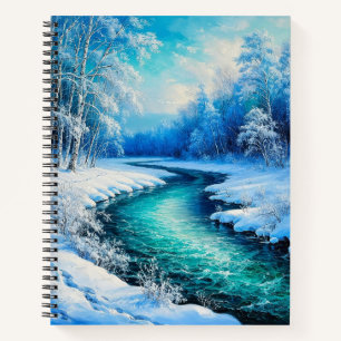 Tranquil Winter Landscape with a Frozen River Notebook
