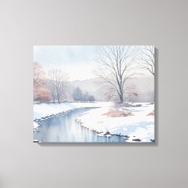 Tranquil Winter River Scene Canvas Print (Front)