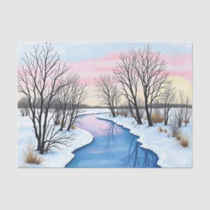 Tranquil Winter Scene Frozen River and Snowy Tissue Paper