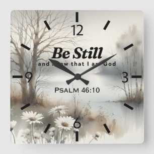 Tranquil Winter-themed Clock with Bible Verse