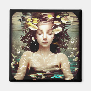 Tranquil Woman Under Water, AI Artwork Magnet