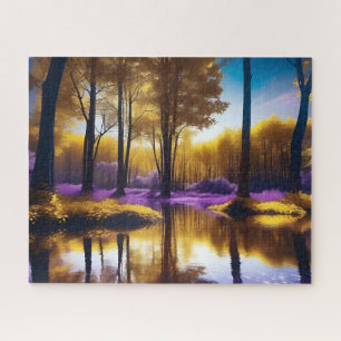 Tranquil Yellow Purple Reflection Under Blue Sky Jigsaw Puzzle