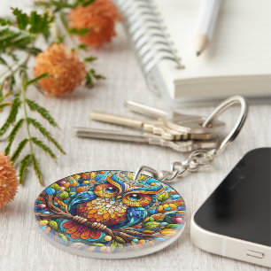 Tranquility in Glass Bench And Flowers On Stained Key Ring