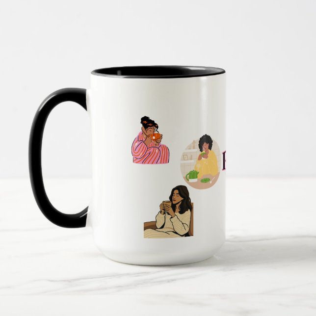  TRANQUILITY,SIP OF PEACE BLACK& WHITE CERAMIC MUG (Left)