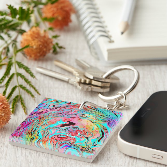 Tranquillity Abstract Fluid Art Key Ring (Front Right)