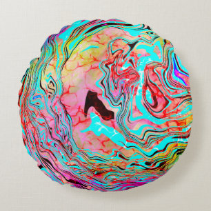 Tranquillity Abstract Fluid Art   Round Cushion