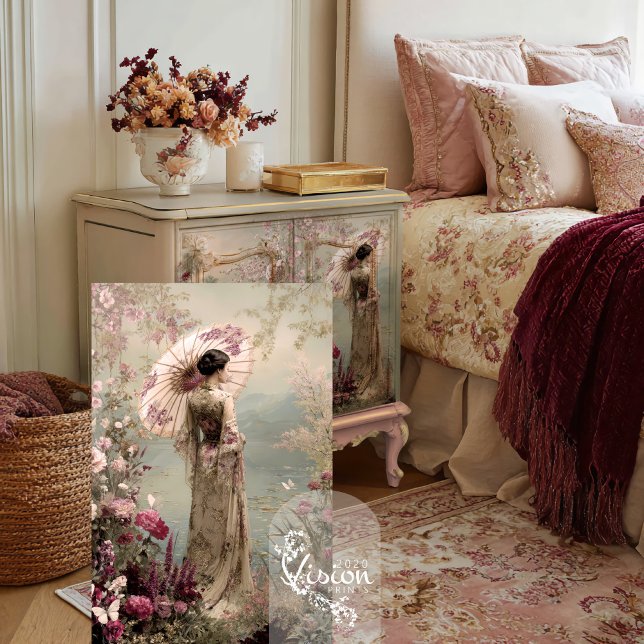 Tranquillity Elegant Chinoiserie Portrait Parasol  Tissue Paper (Chinoiserie Tranquillity Romantic Portrait & Parasol, Ethereal Floral Fantasy Decoupage Tissue Paper)
