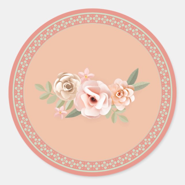 Tranquillity, floral pastel, classic round sticker (Front)