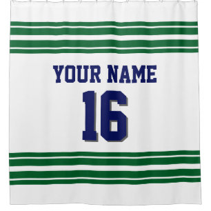 TRANS 2X Forest Green Stripes navy text Shower Curtain