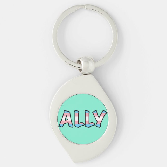Trans Ally Hollow Letter | Mint Background  Key Ring (Front)