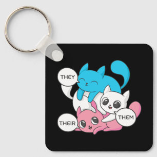 Trans Cats They Them Their Pronouns Transgender II Key Ring