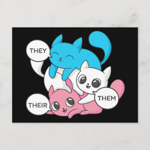 Trans Cats They Them Their Pronouns Transgender II Postcard