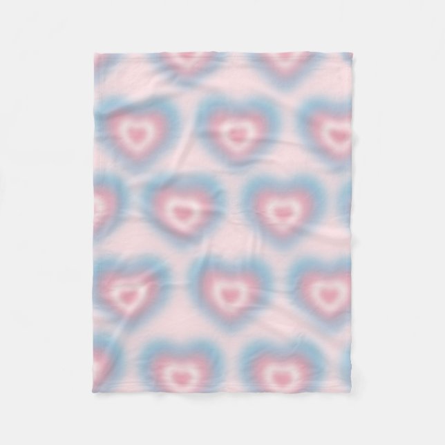 Trans flag colours on a blurred heart fleece blanket (Front)