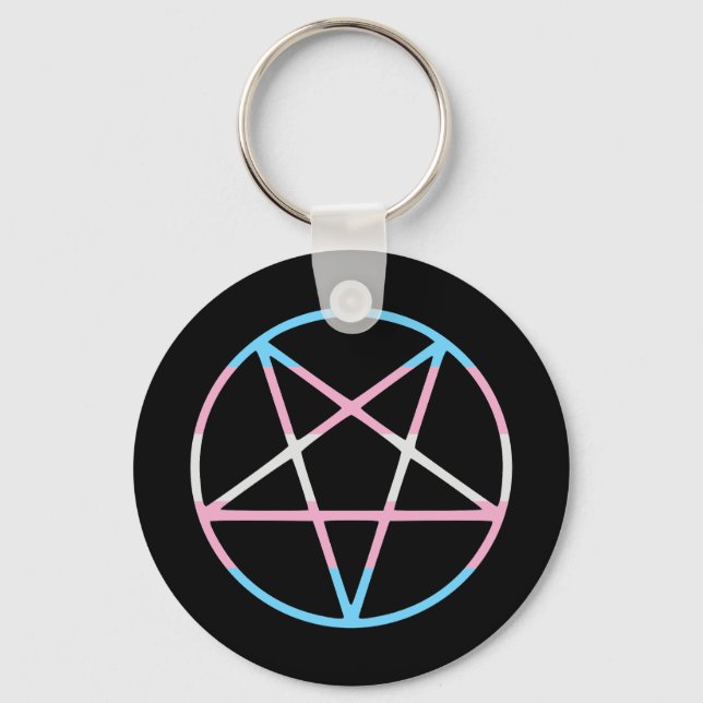 trans gay pride flag pentagram transgender key ring (Front)