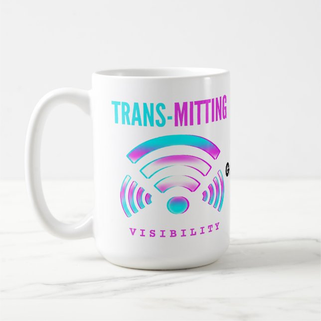 Trans-mitting Visibility Modern Glitch Transgender Coffee Mug (Left)