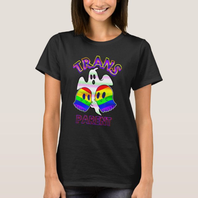 Trans Parent Halloween LGBTQ Ghost Pride Support T-Shirt (Front)