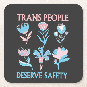 Trans People Deserve Safety Pride Month LGBTQ Square Paper Coaster
