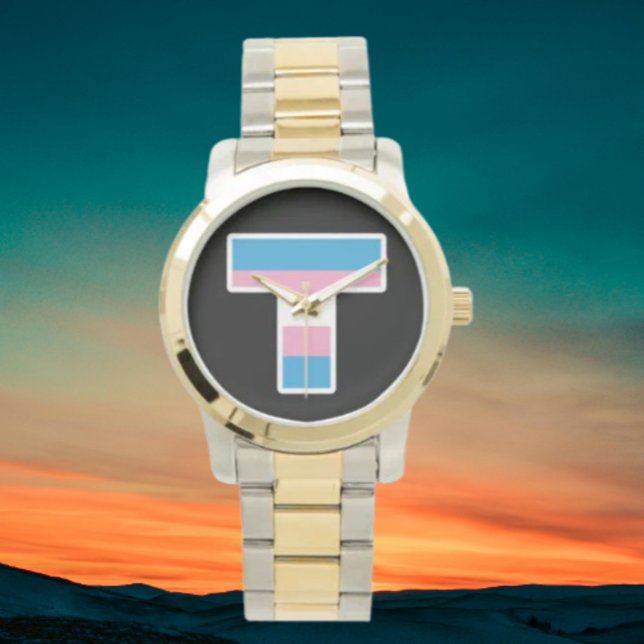 Trans Pride Capital T Oversized Two-Tone Bracelet Watch (Creator Uploaded)