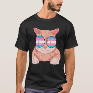 Trans Pride Cat Cool Sunglasses Transsexual Flag T T-Shirt