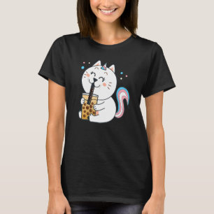 Trans Pride Cat Drinking Boba Tea Bubble Tea Graph T-Shirt