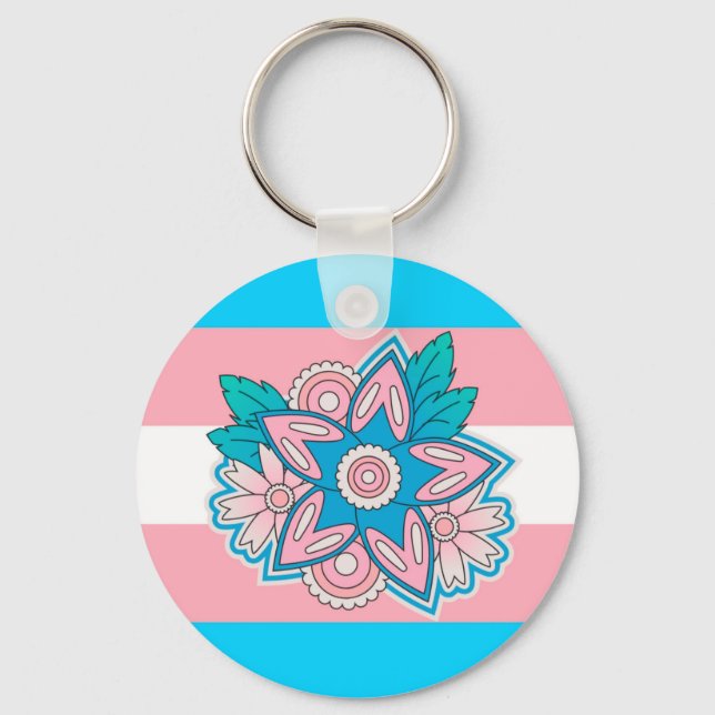 Trans pride flag flower key ring (Front)