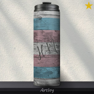 Trans Pride Flag LGBT Wood Grain Custom Name Thermal Tumbler