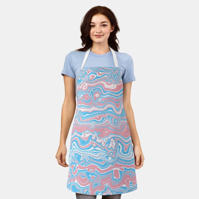 Trans Pride Flag Trippy Boho Groovy Wavy Stripes Apron (Worn)