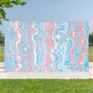 Trans Pride Flag Trippy Boho Groovy Wavy Stripes Banner