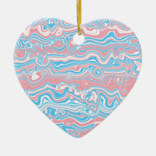 Trans Pride Flag Trippy Boho Groovy Wavy Stripes Ceramic Ornament