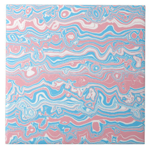 Trans Pride Flag Trippy Boho Groovy Wavy Stripes Ceramic Tile