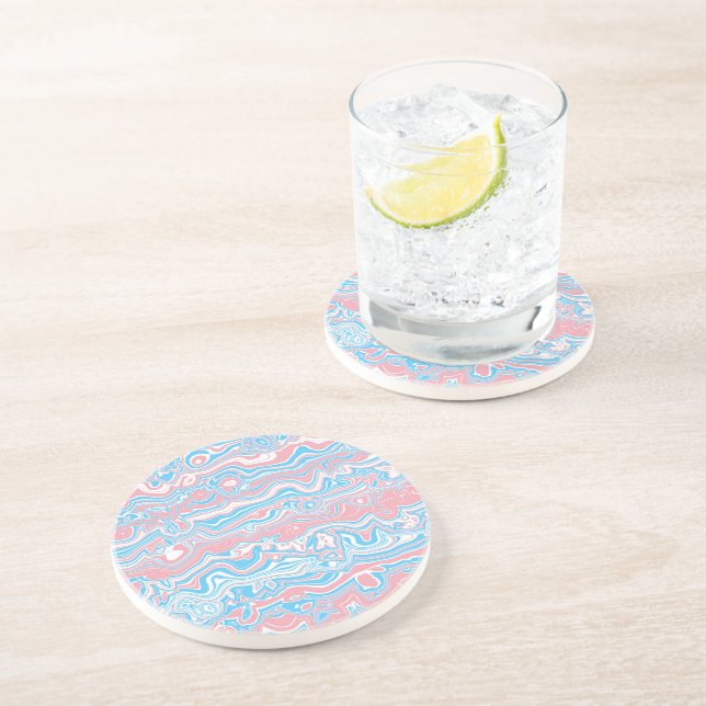Trans Pride Flag Trippy Boho Groovy Wavy Stripes Coaster (Side)