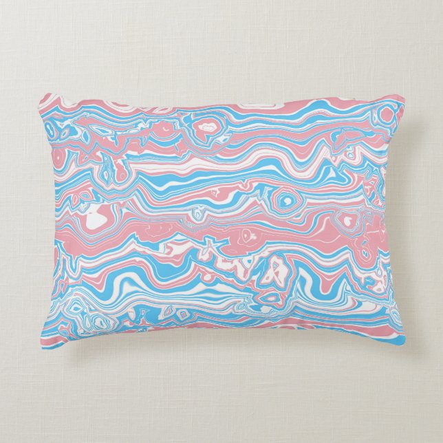Trans Pride Flag Trippy Boho Groovy Wavy Stripes Decorative Cushion (Front)