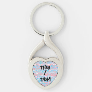 Trans Pride Flag Trippy Boho Groovy Wavy Stripes Key Ring