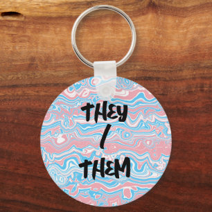 Trans Pride Flag Trippy Boho Groovy Wavy Stripes Key Ring